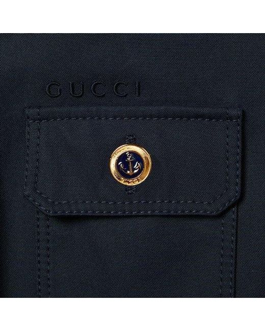 Gucci Blue Cotton Canvas Jacket With Embroidery