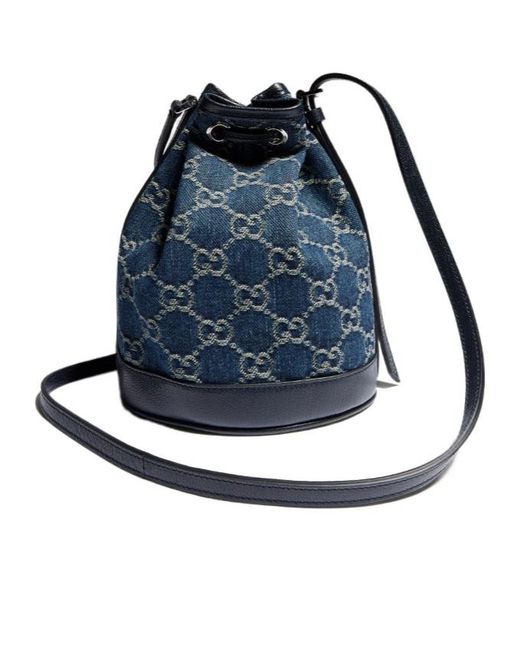 Gucci Blue Mini Bucket Bag With Plaque