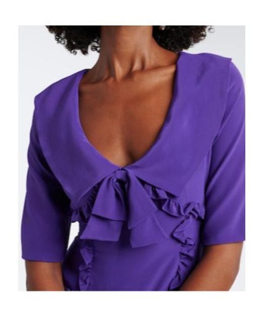 Alessandra Rich Purple Pleated Silk Crepe Midi Dress