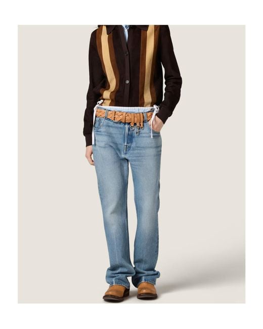 Miu Miu Blue Logo-Embroidered Straight-Leg Jeans