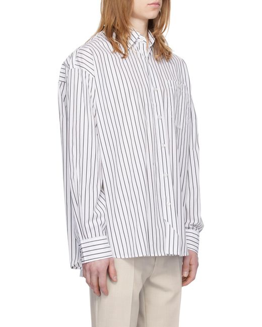 Boss White Striped Cotton Poplin Oversized Shirt for men
