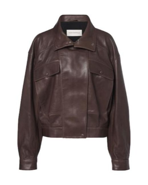 Nour Hammour Brown Quincy Leather Blouson Jacket
