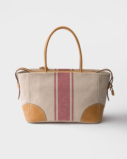 Prada Brown Large Canvas And Leather Tote Bag