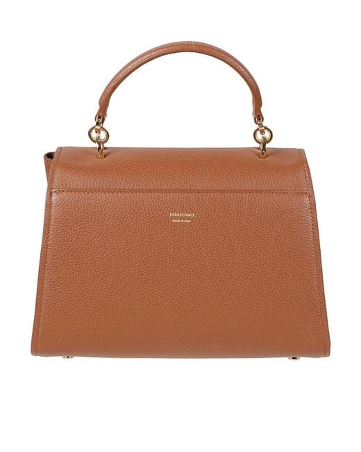 Ferragamo Brown Ferragamo Double Gancini Small Top Handle Bag