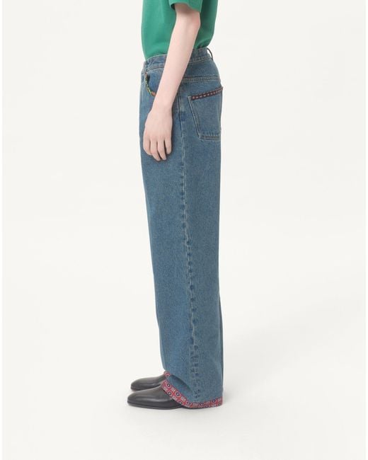 Valentino Blue Denim Trousers With Printed Border for men