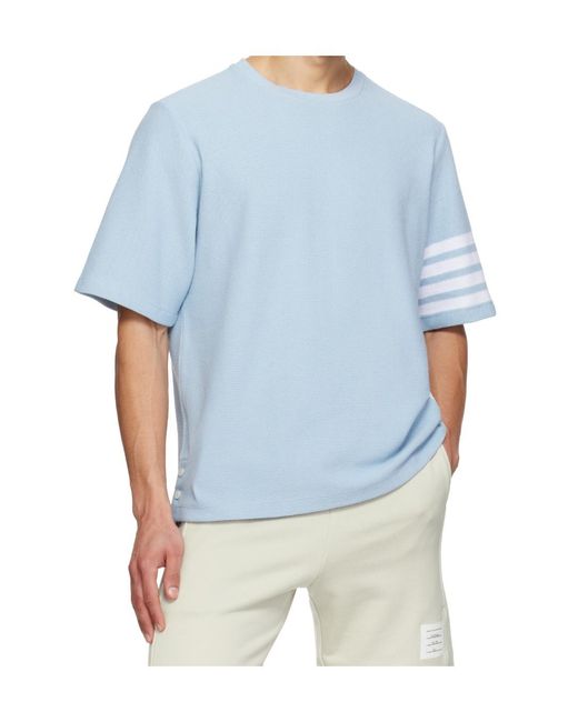 Thom Browne Blue Stripe-Detail T-Shirt for men
