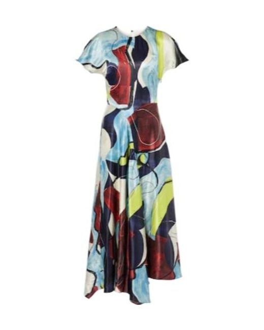 Roksanda White Adriana Printed Satin Midi Dress