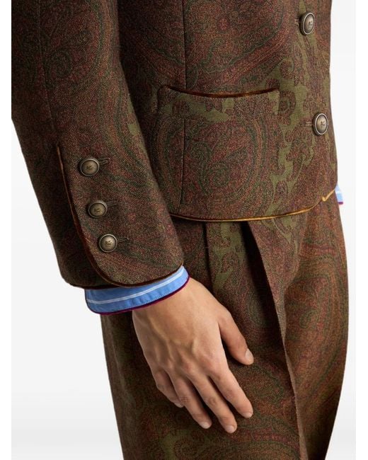 Etro Brown Wool-Blend Jacquard Jacket With Paisley Motif