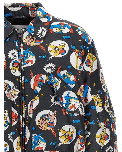 Moschino Blue Fantasy Cartoon Bomber Jacket for men