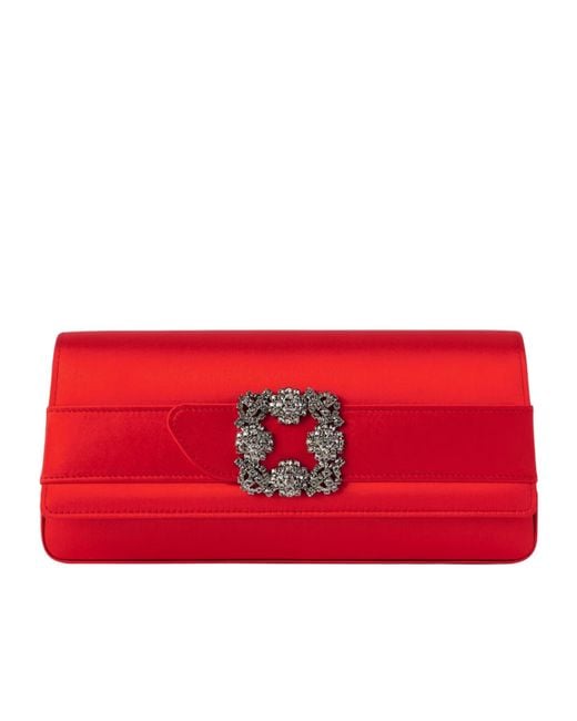 Manolo Blahnik Red Crystal-Embellished Satin Clutch
