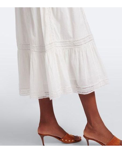 Ulla Johnson White Isolde Embroidered Tiered Cotton Midi Dress