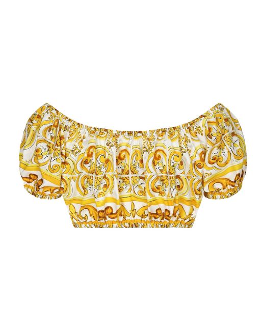 Dolce & Gabbana Yellow Majolica Printed Cropped Top