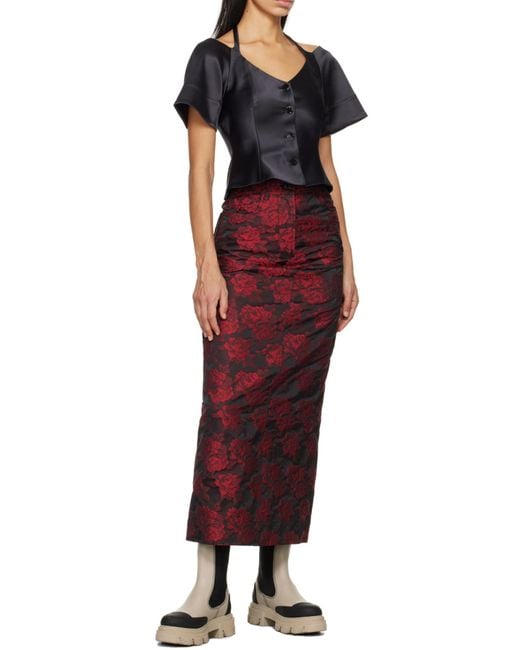 Ganni Black Halterneck Cropped Satin Blouse