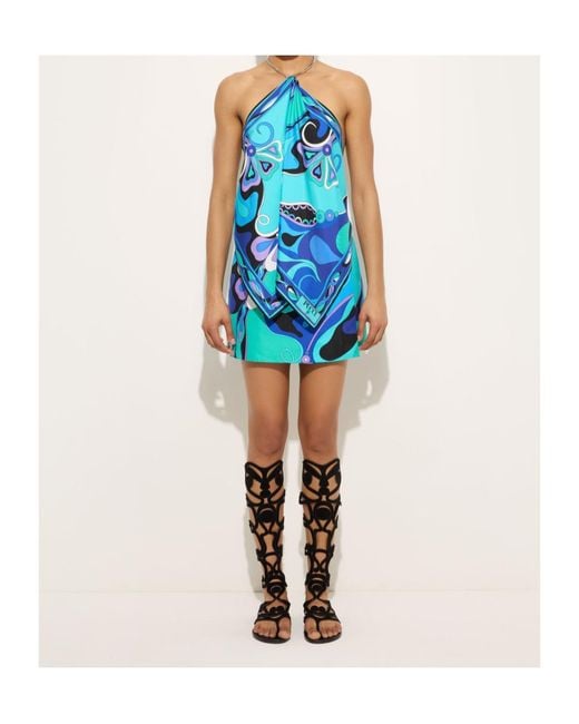 Emilio Pucci Blue Iride-Print Silk Top
