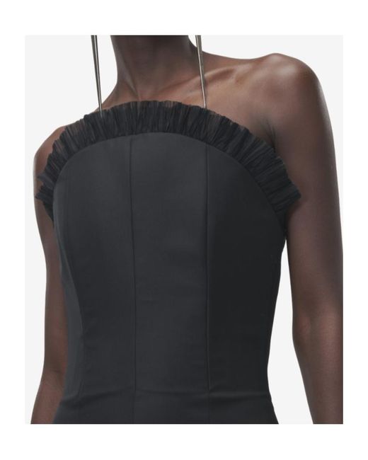 McQueen Black Pleated Trim Strapless Dress