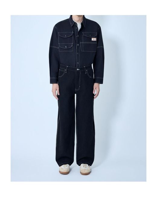 STORY mfg. Blue Logo-Patch Shirt for men
