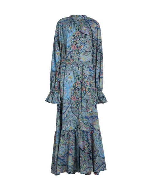 Etro Blue Paisley Print Belted Shirt Dress