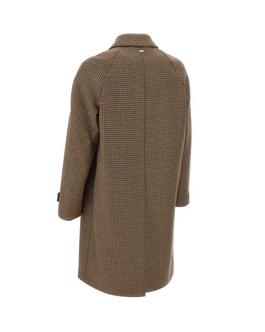 Herno Brown Houndstooth Button Coat for men