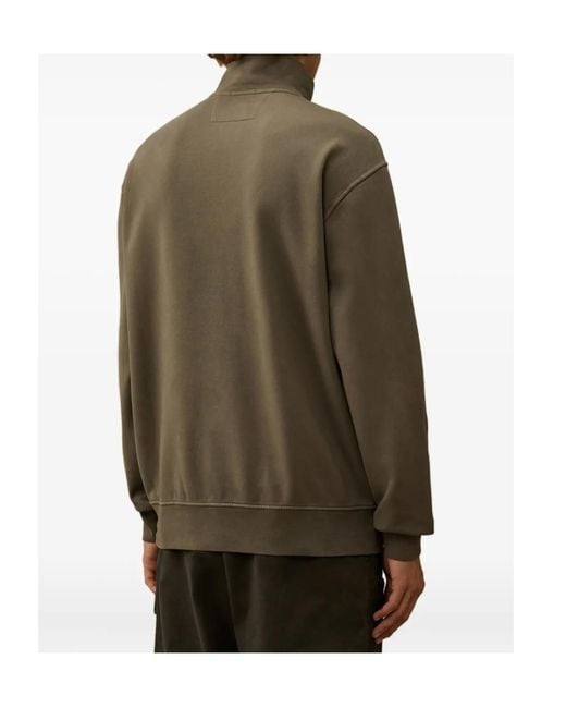 C P Company Green Half-Zip Lens-Pocket Sweatshirt for men
