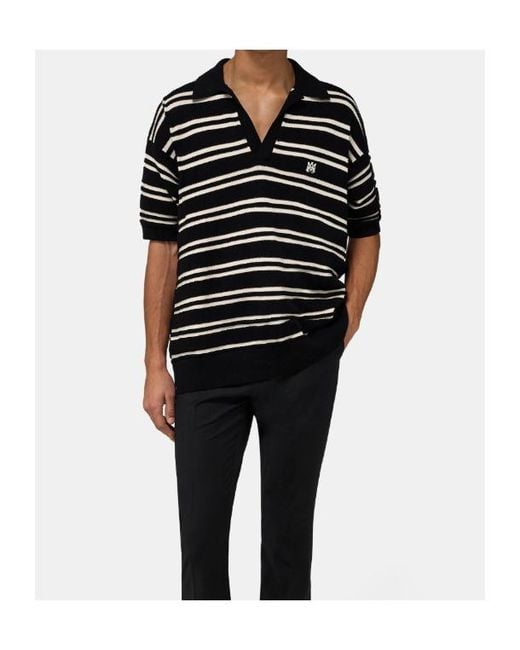 Amiri Black Ma Stripe Knit Ss Polo Shirt for men