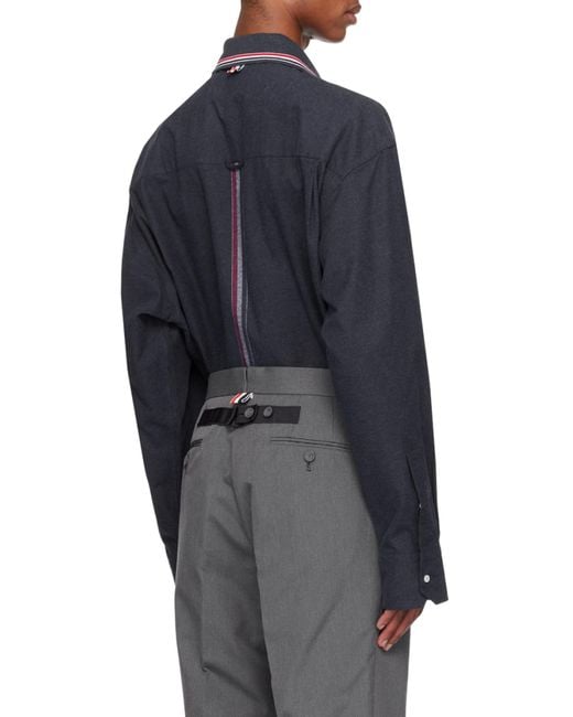 Thom Browne Blue Rwb Striped Curved Hem Shirt for men
