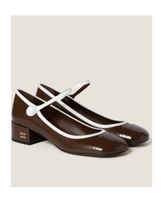 Miu Miu Brown Two-Tone Patent Leather Mary Jane Pumps