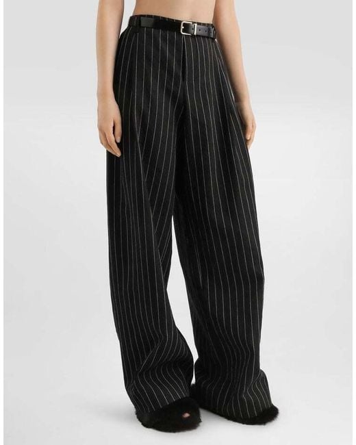 Dolce & Gabbana Black Virgin Wool-Linen Pinstripe Trousers