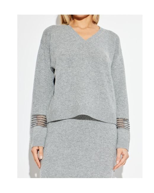 Fabiana Filippi Gray Embellished V-Neck Jumper