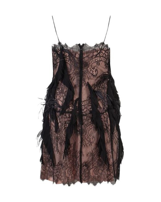 Alberta Ferretti Black Feather Embellished Spaghetti Strap Mini Dress