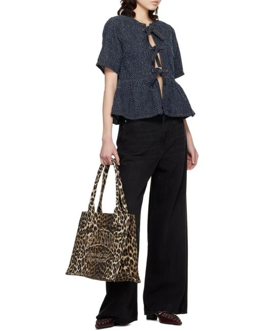 Ganni Metallic Leopard Large Canvas Tote Bag