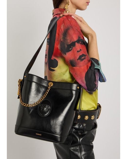 Versace Black Chain Small Leather Bucket Bag