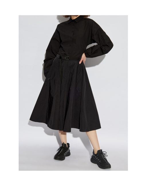 Moncler Black Belted A-Line Midi Skirt