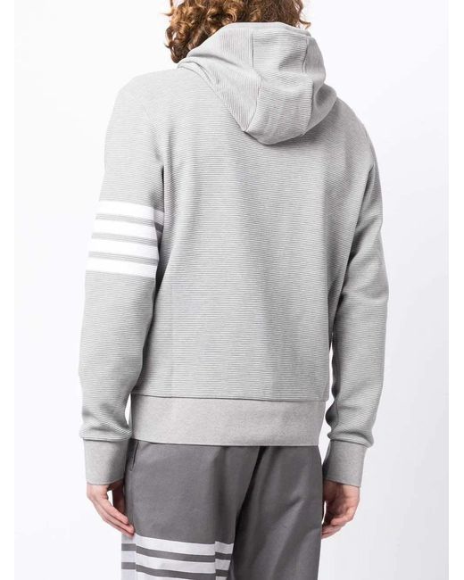 Thom Browne Gray Logo-Patch Zip-Up Hoodie for men