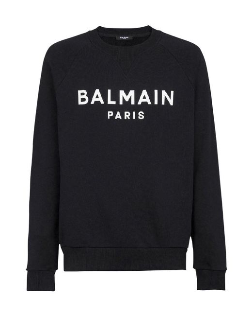 Balmain Black Cotton Printed Logo Sweatshirt for men