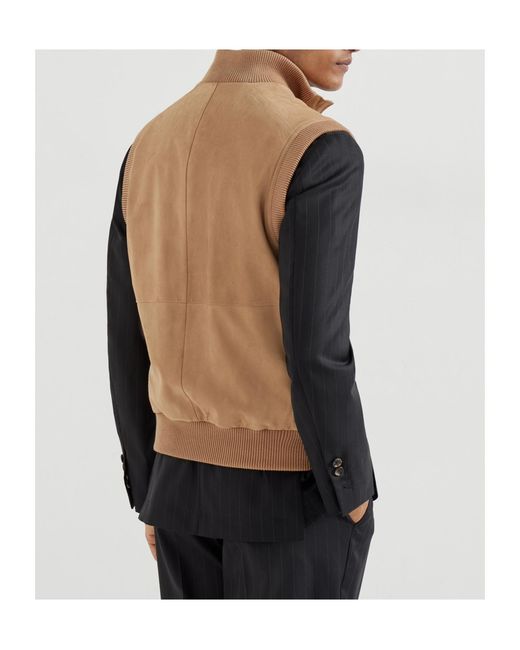 Brunello Cucinelli Natural Suede Padded Gilet for men