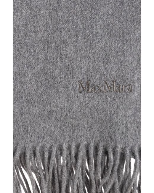Max Mara Gray Fringed Cashmere Scarf