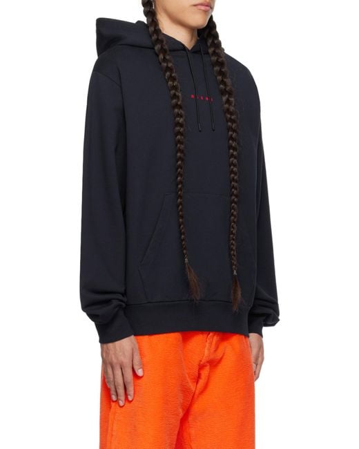 Marni Blue V-Neck Hoodie For Featuring A Kangaroo Pocket And Logo for men