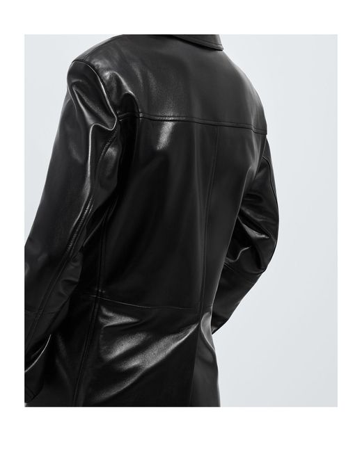 Bottega Veneta Black Long-Sleeved Leather Coat