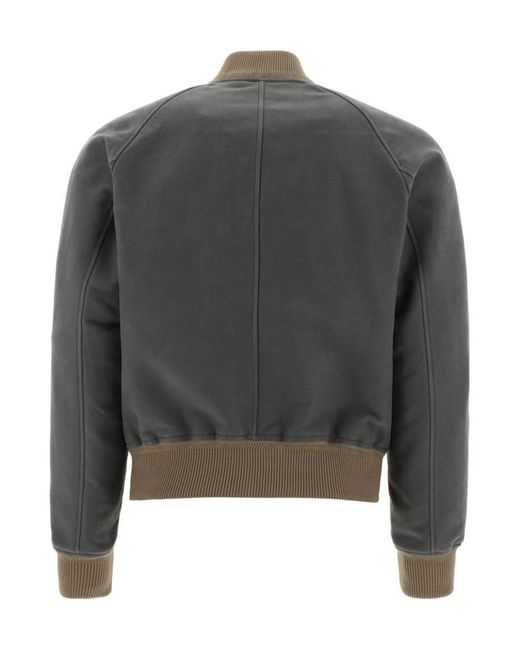 Tom Ford Gray Ribbed-Detail Zipped-Up Bomber Jacket for men