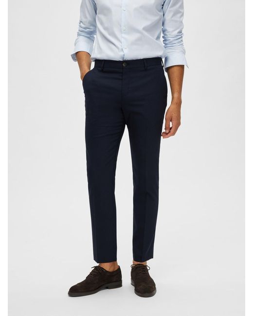 SELECTED Blue Woven Wool Blend Trousers for men