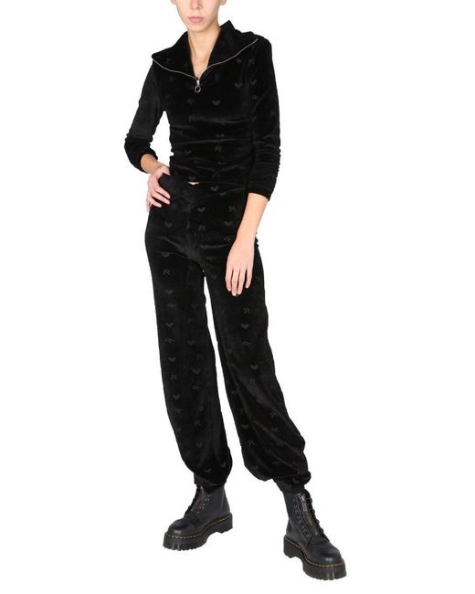 ROTATE BIRGER CHRISTENSEN Black Monogrammed-Velvet Funnel-Neck Top
