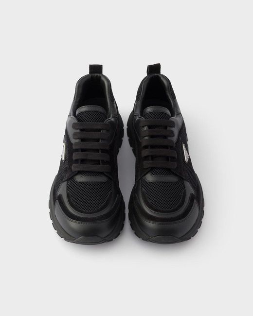 Prada Black Prax Leather And Fabric Sneakers for men