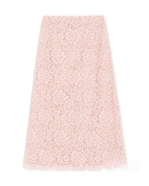 Valentino Pink Floral Lace Midi Skirt