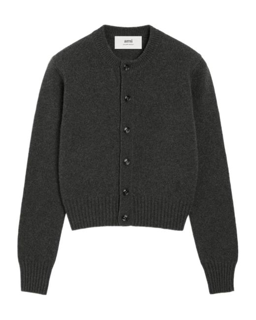 AMI Black Cropped Cashmere-Wool Cardigan With Button Front