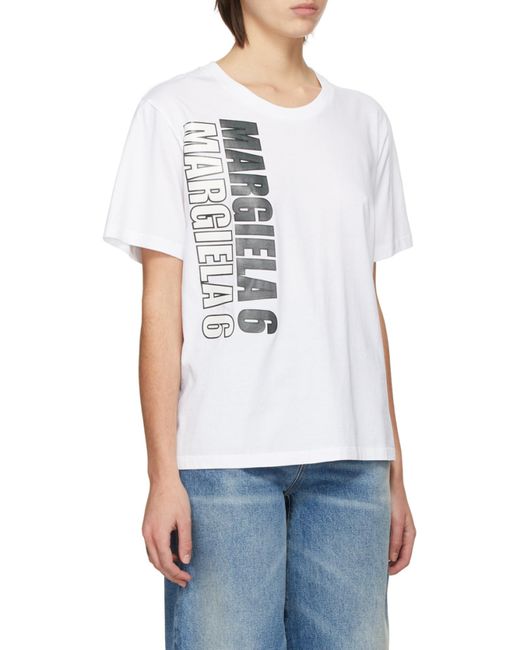 MM6 by Maison Margiela White Logo-Print Short-Sleeve T-Shirt