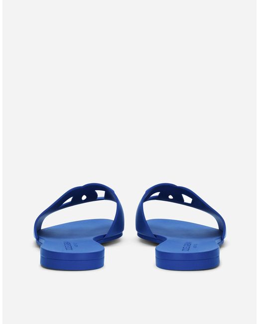 Dolce & Gabbana Blue Logo Cut-Out Open-Toe Slides