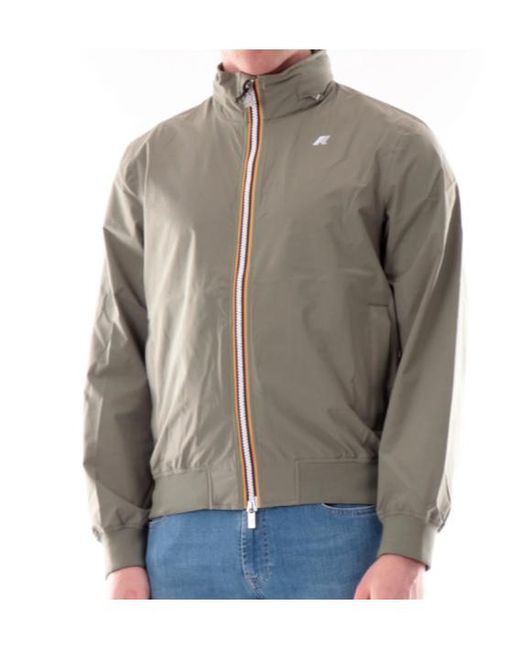 K-Way Green Striped Zip Stand-Collar Jacket for men