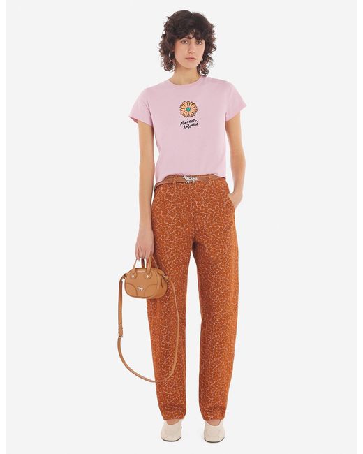 Maison Kitsuné Pink Maison Kitsuné Floating Flower Printed Crewneck T-Shirt