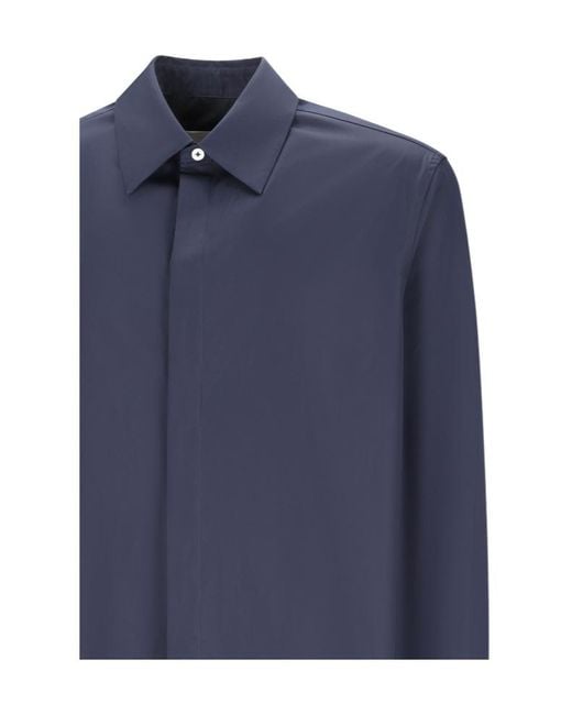 Jil Sander Blue Concealed Button Shirt for men