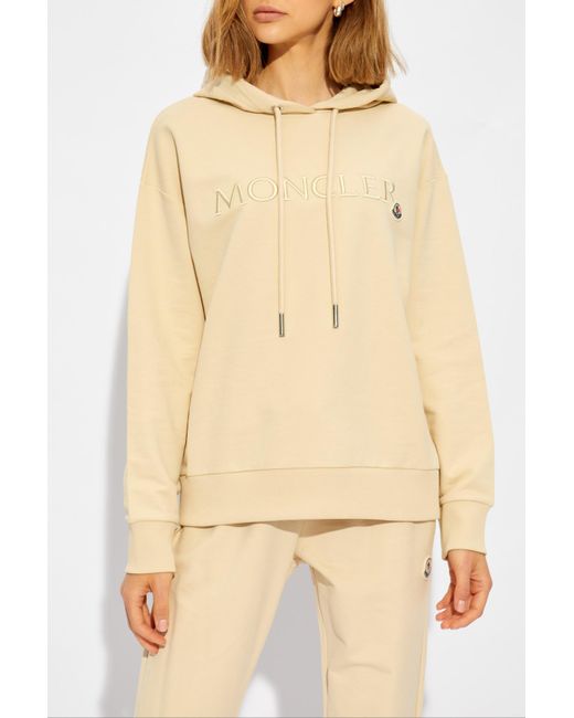 Moncler Natural Logo Embroidered Drawstring Hoodie